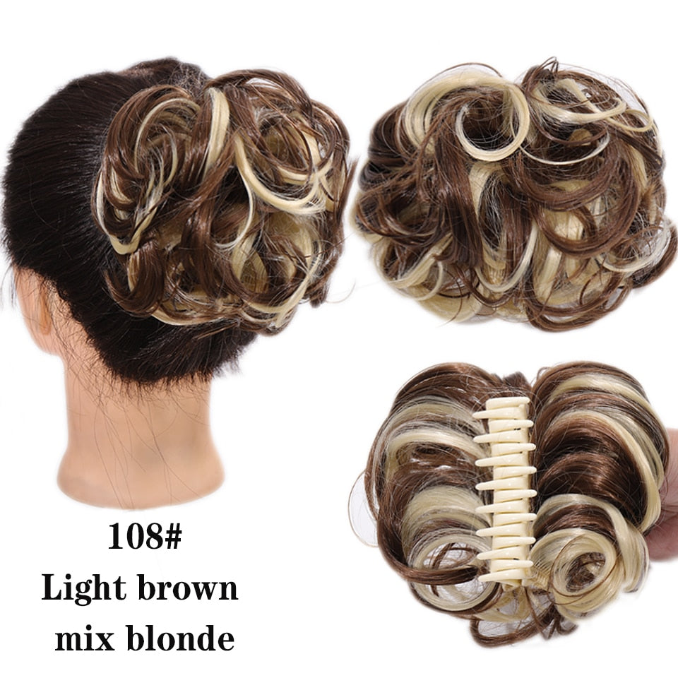 Highlight brown Messy Curly Claw Bun Hair Band