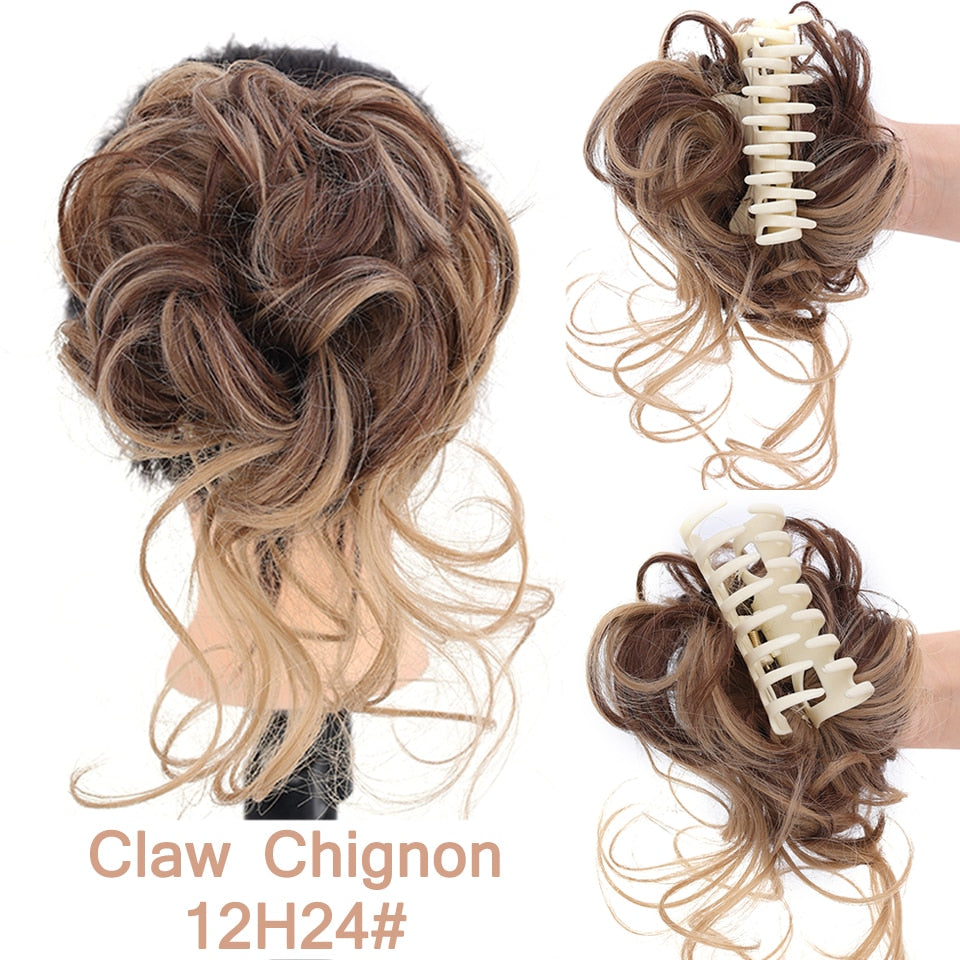 Ash Blonde Messy Curly Claw Bun Hair Band