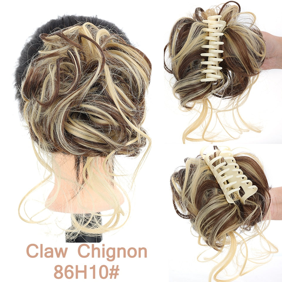 Highlight Blonde Messy Curly Claw Bun Hair Band