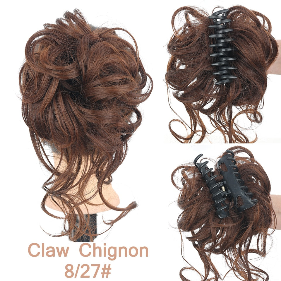 Ash Brown Messy Curly Claw Bun Hair Band