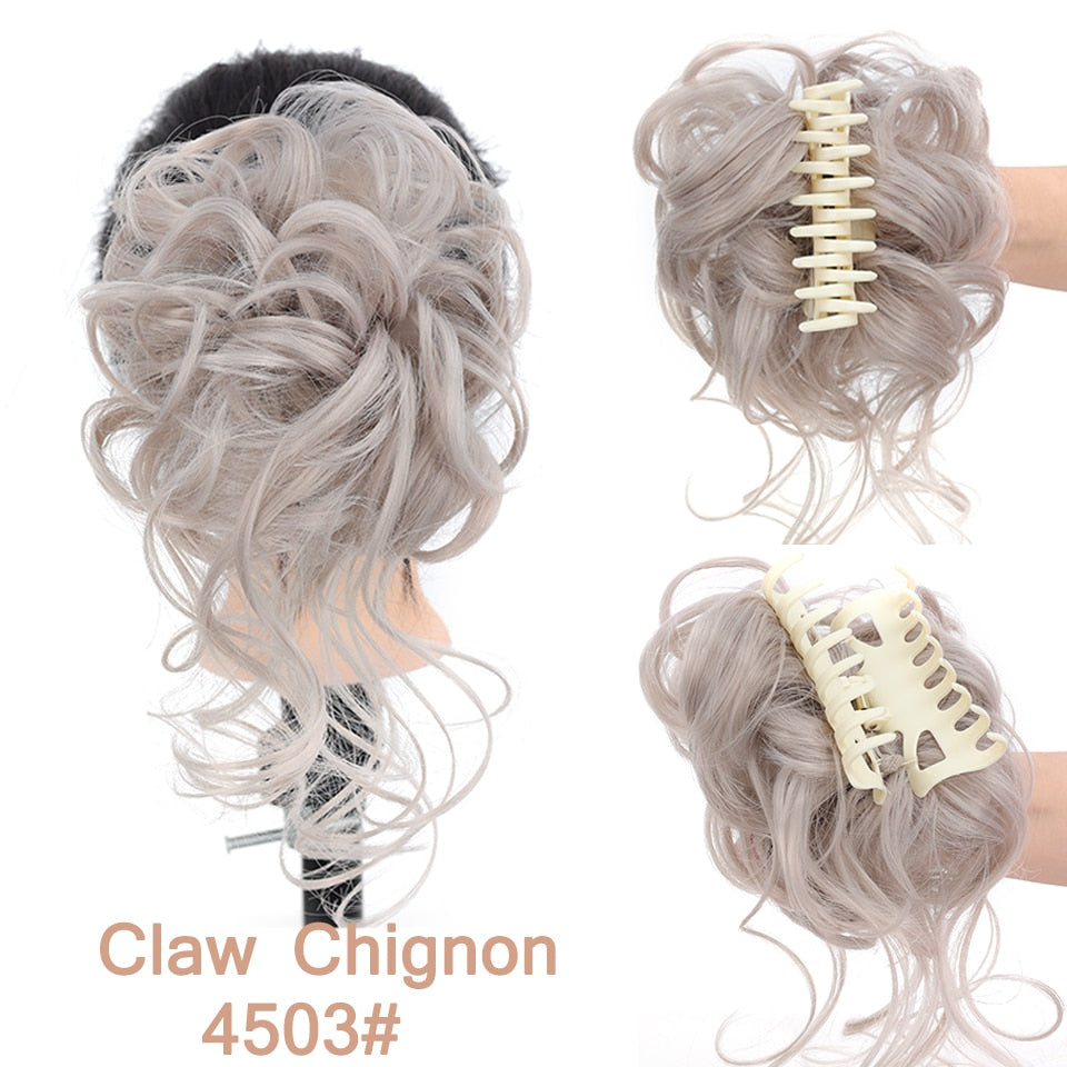 Grey Messy Curly Claw Bun Hair Band