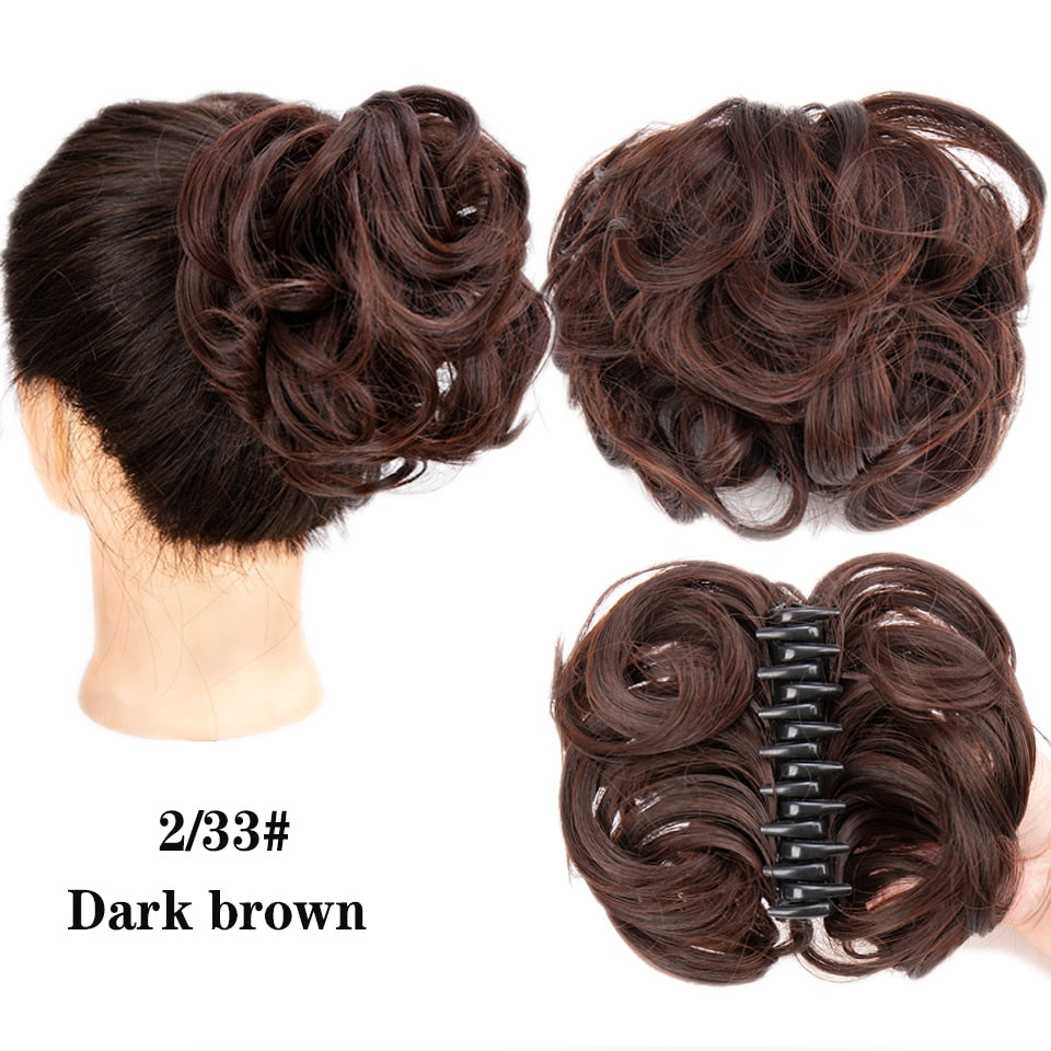 Ash Brown Messy Curly Claw Bun Hair Band
