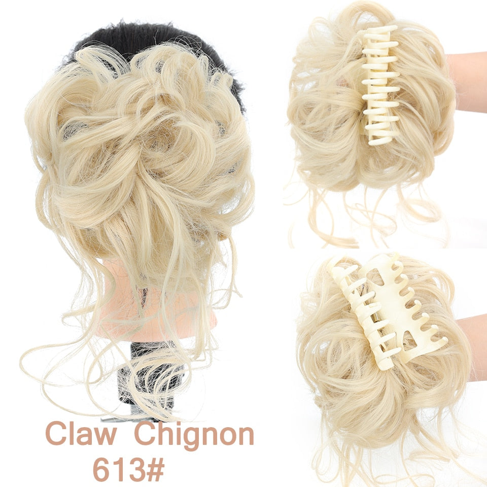 Bleach blonde Messy Curly Claw Bun Hair Band