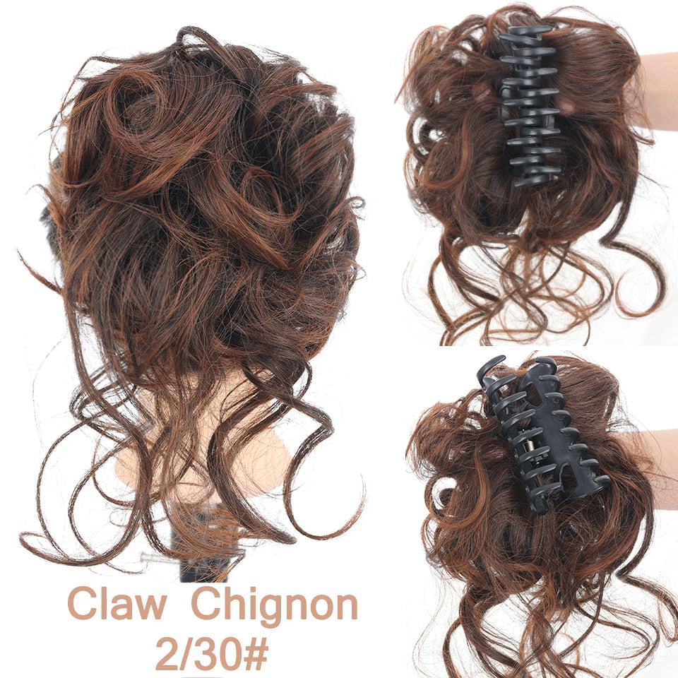Ash brown Messy Curly Claw Bun Hair Band