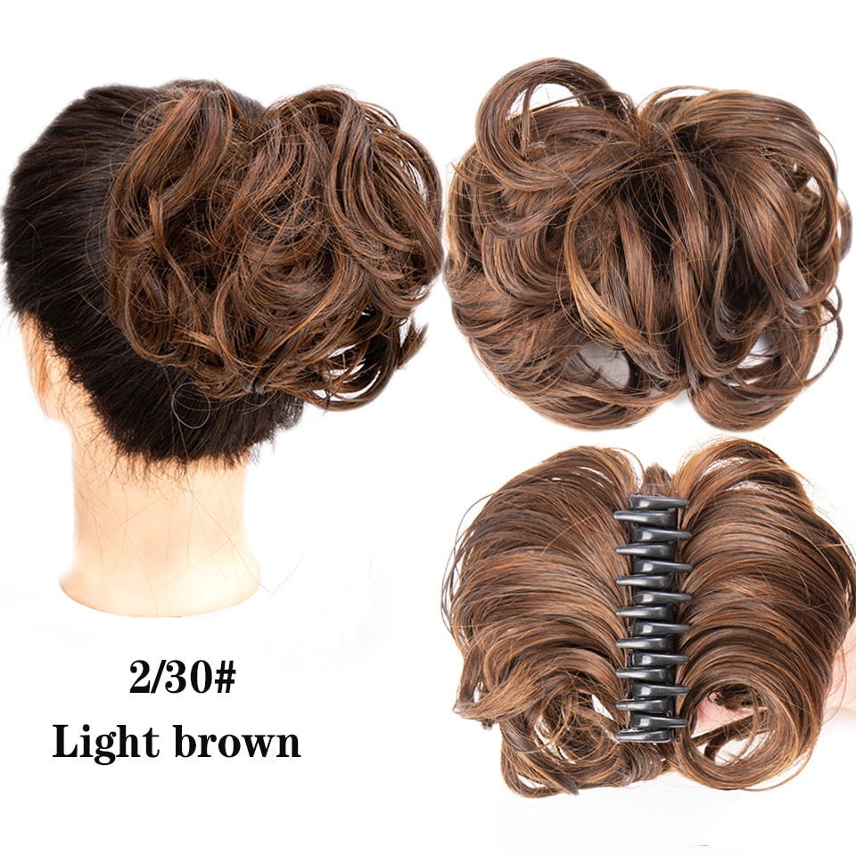 Ash Brown Messy Curly Claw Bun Hair Band