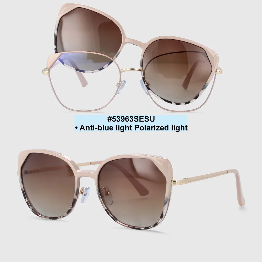 Brown Metal Anti Blue Light Cat Eye Polarized Sunglasses