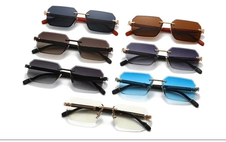 Metal Diamond Cutting Rivet Rimless Sunglasses