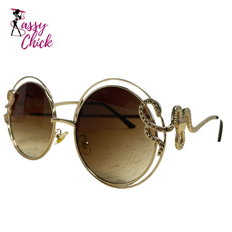 Metal Hollow Frame Round Sunglasses Sassy Chick Logo