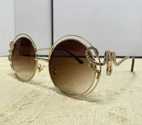 gradient brown lens Metal Hollow Frame Round Sunglasses