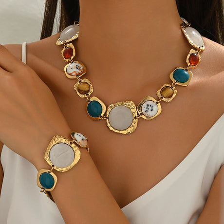 model using Metal Multi-color Irregular Geometric Jewelry Sets