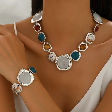 model using Metal Multi-color Irregular Geometric Jewelry Sets