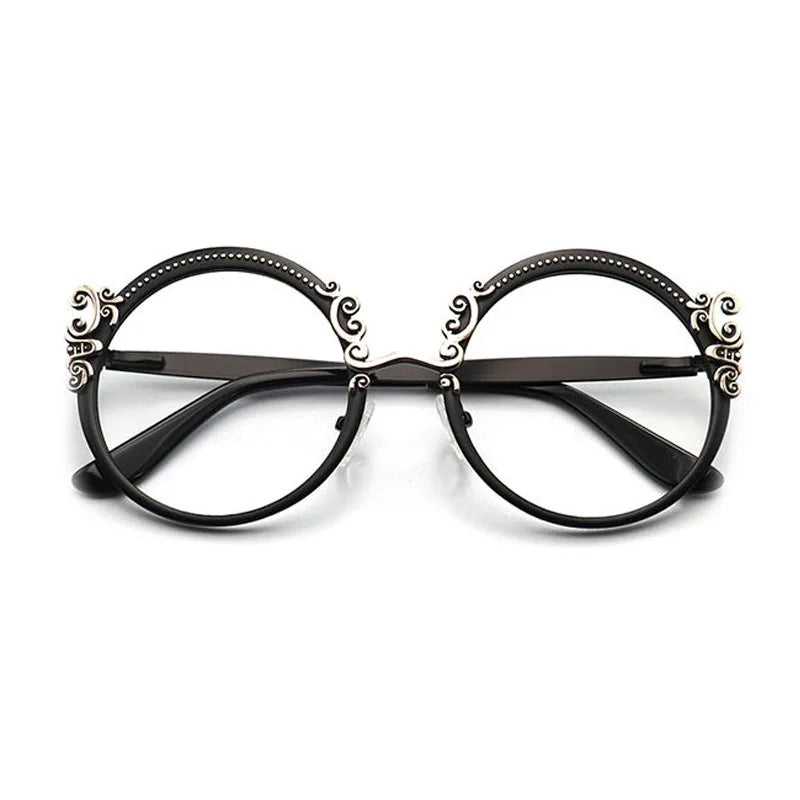 Black Metal Optical Round Frame Fashion Eyeglasses