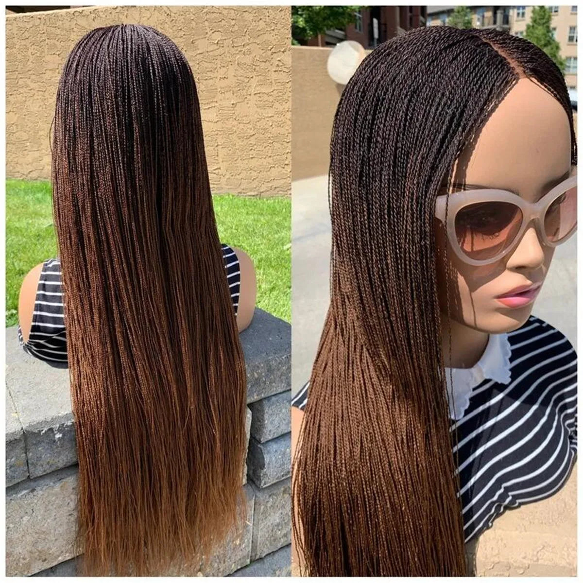 Brown Black Micro Glue less Braid Lace Wig