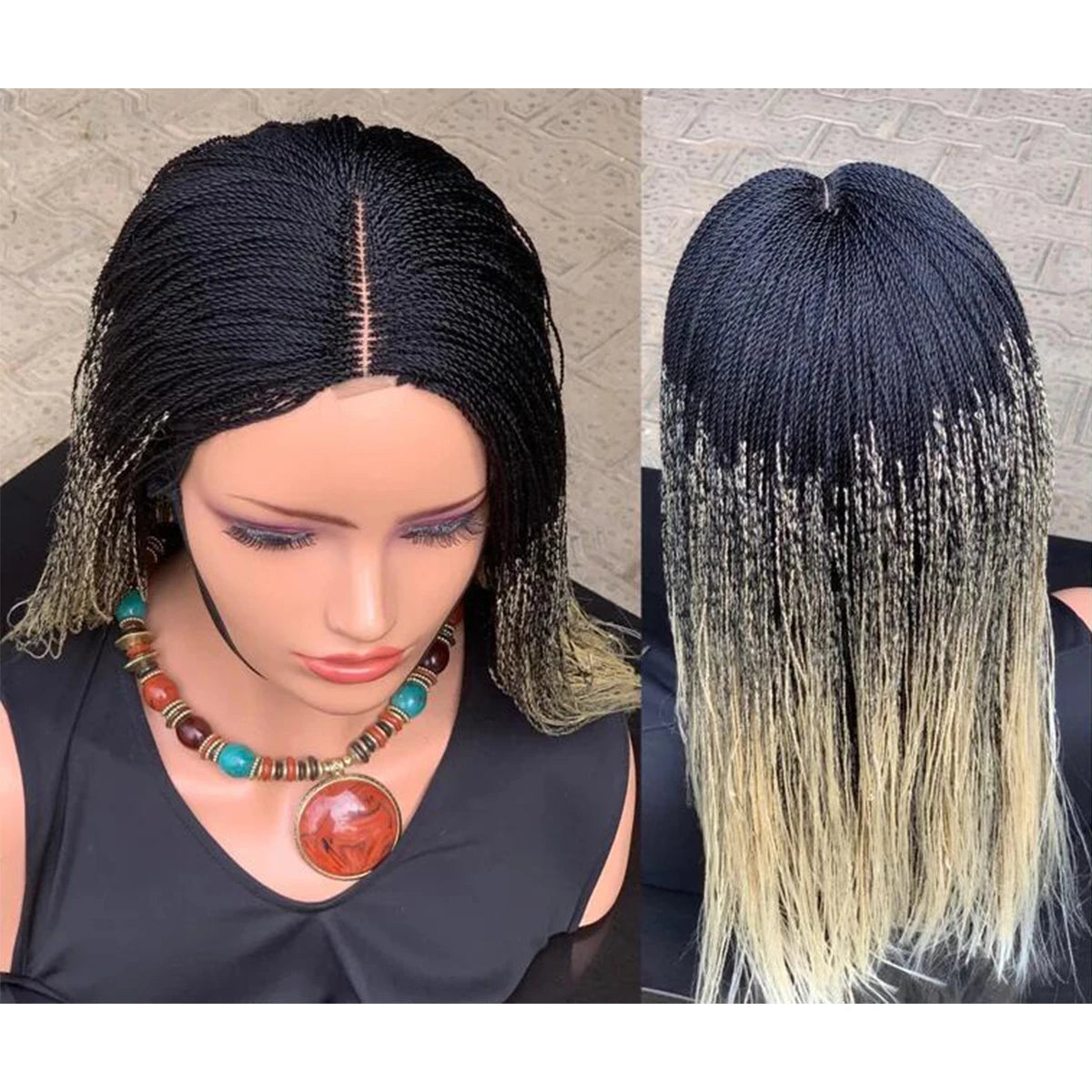 Blonde Black Micro Glue less Braid Lace Wig