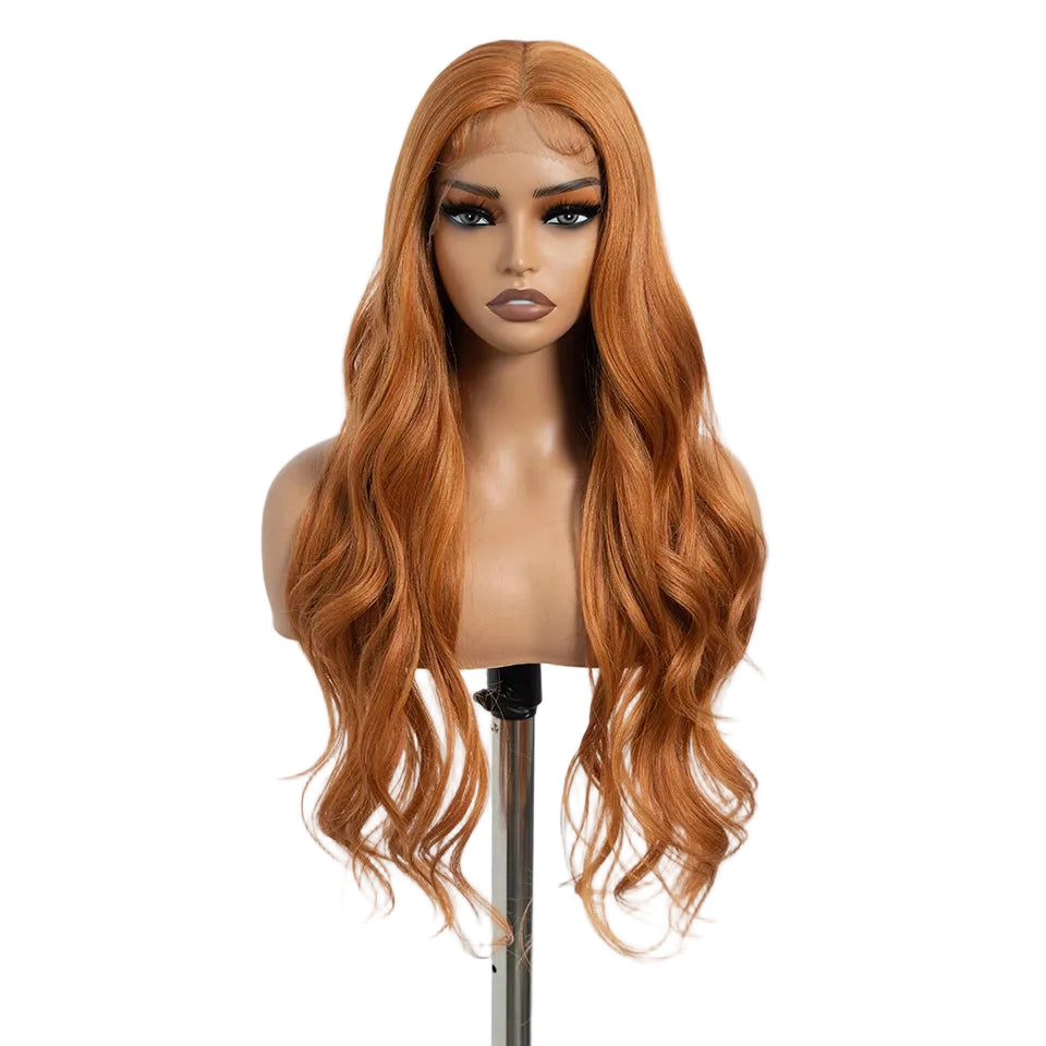 Orange Middle Part Long Wavy 30" Body Synthetic Lace Front Wigs