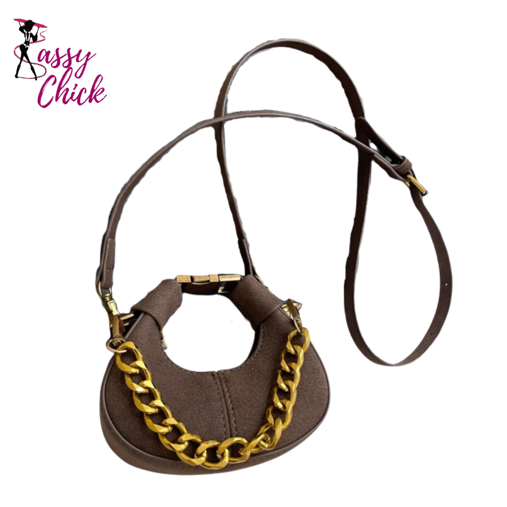 Mini PU Leather Saddle Shoulder Bag for Women Sassy Chick Logo