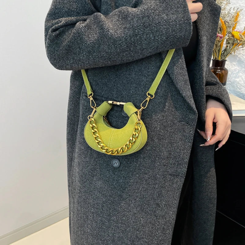 Wearing Green Mini PU Leather Saddle Shoulder Bag for Women