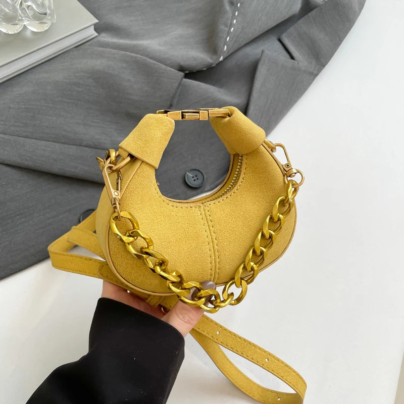 Yellow Mini PU Leather Saddle Shoulder Bag for Women