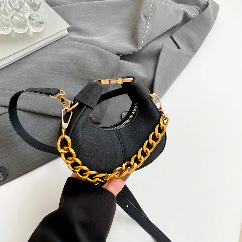 Black Mini PU Leather Saddle Shoulder Bag for Women