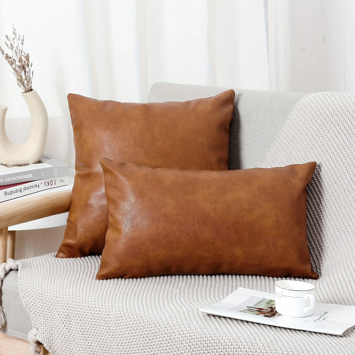 Modern faux leather throw pillow covers for sofa, bed, and home décor