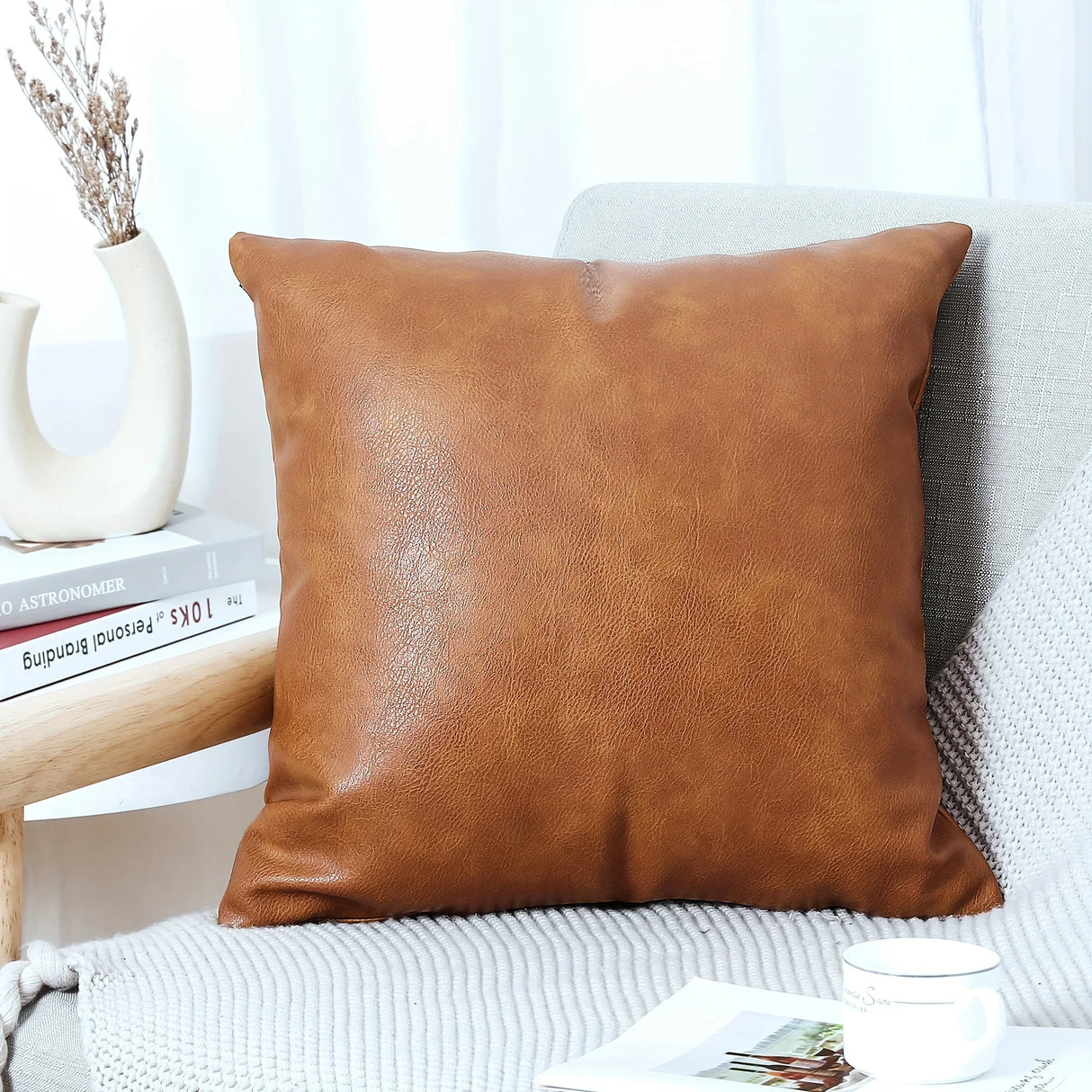 Modern faux leather throw pillow covers for sofa, bed, and home décor