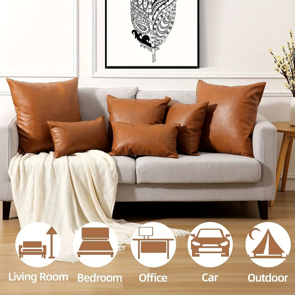 Modern faux leather throw pillow covers for sofa, bed, and home décor