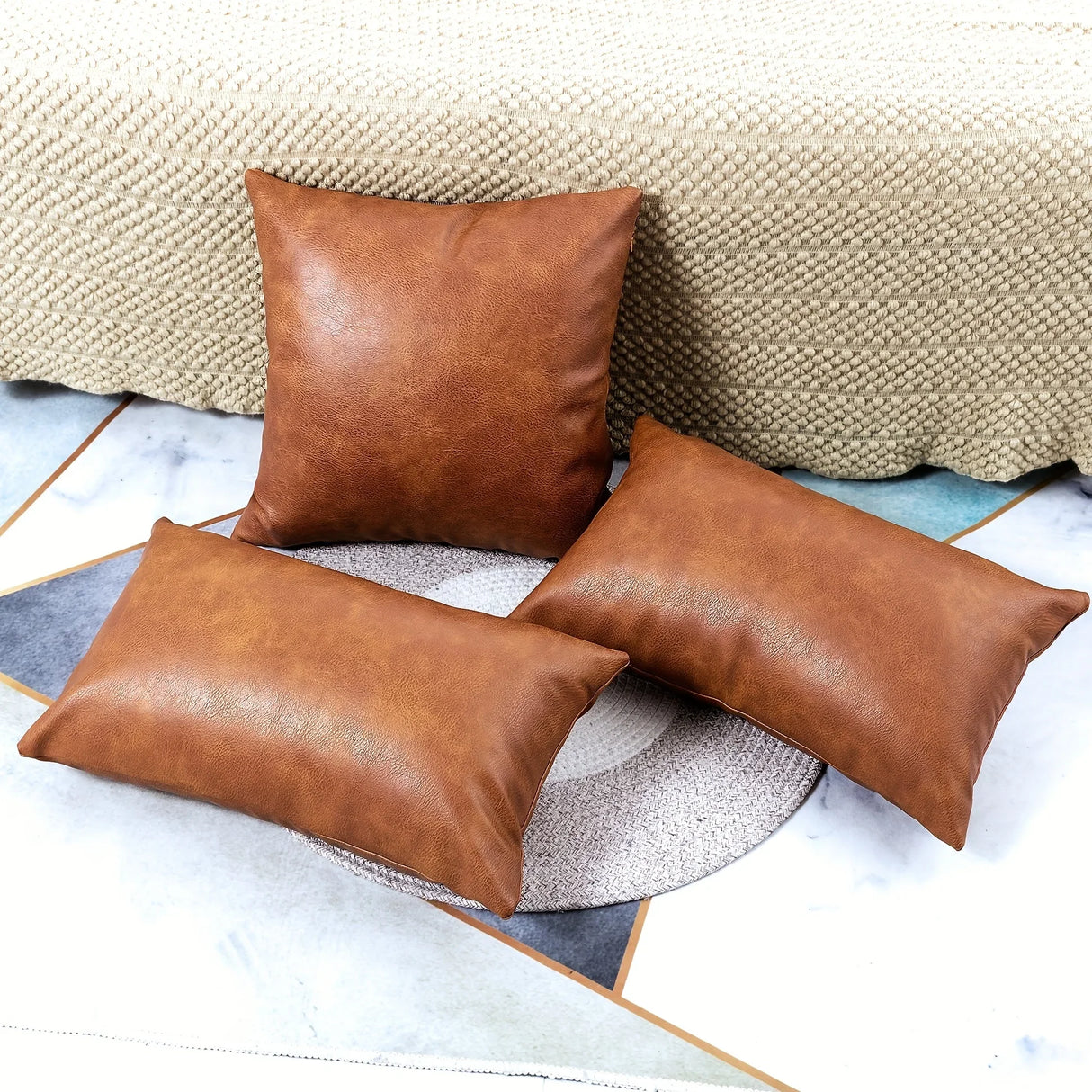 Modern faux leather throw pillow covers for sofa, bed, and home décor