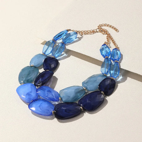 Multi-layer Bead Choker Necklaces blue