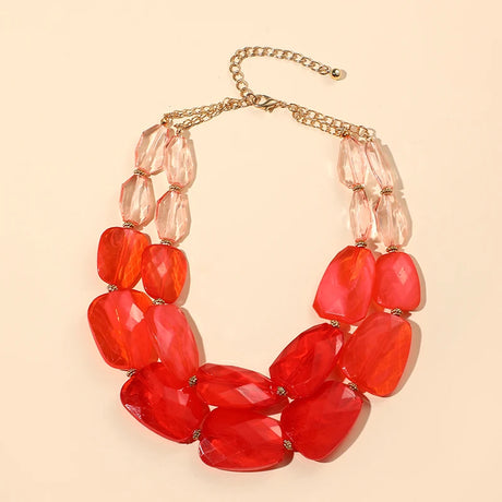 Multi-layer Bead Choker Necklaces red