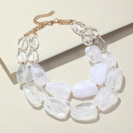 Multi-layer Bead Choker Necklaces white
