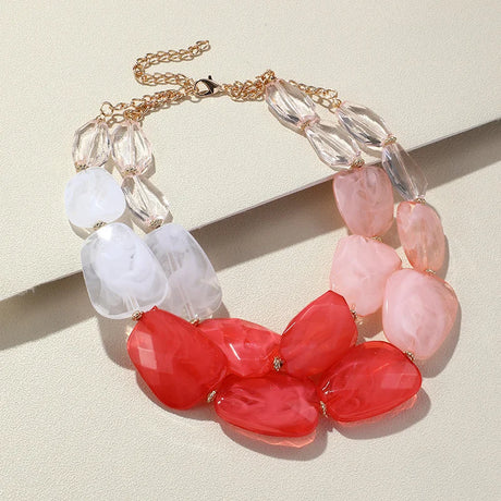 Multi-layer Bead Choker Necklaces white/red/pink