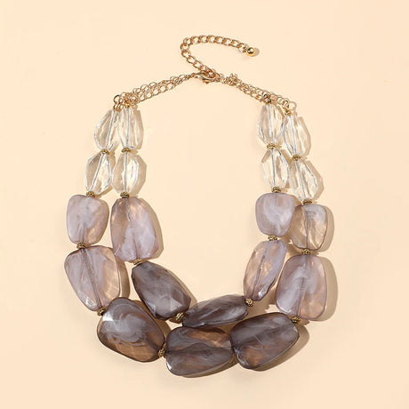 Multi-layer Bead Choker Necklaces transparent grey