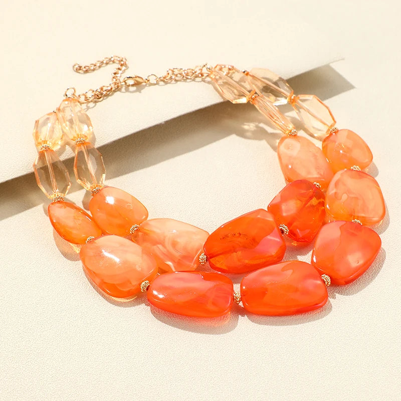 Multi-layer Bead Choker Necklaces orange
