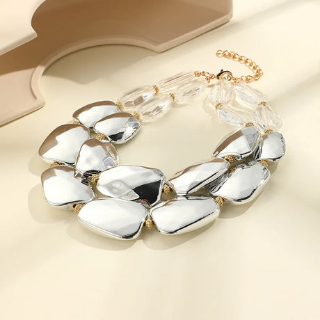 Multi-layer Bead Choker Necklaces silver color