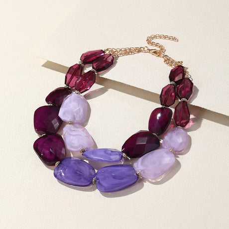 Multi-layer Bead Choker Necklaces purple