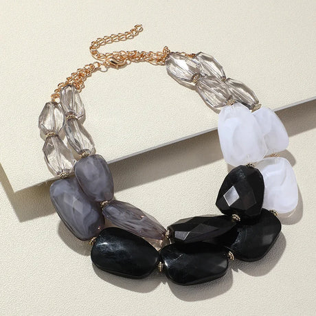 Multi-layer Bead Choker Necklaces black/grey/white