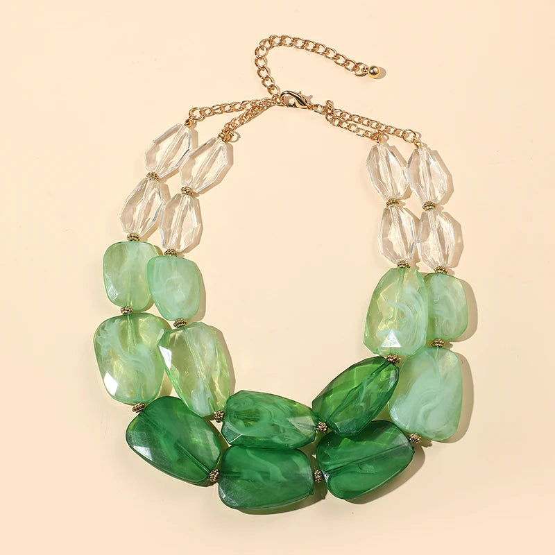 Multi-layer Bead Choker Necklaces green