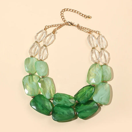Multi-layer Bead Choker Necklaces green
