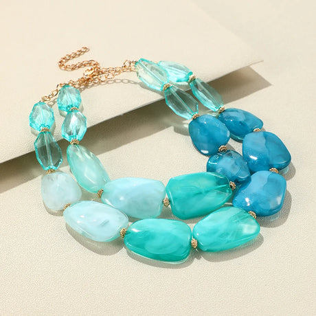 Multi-layer Bead Choker Necklaces blue