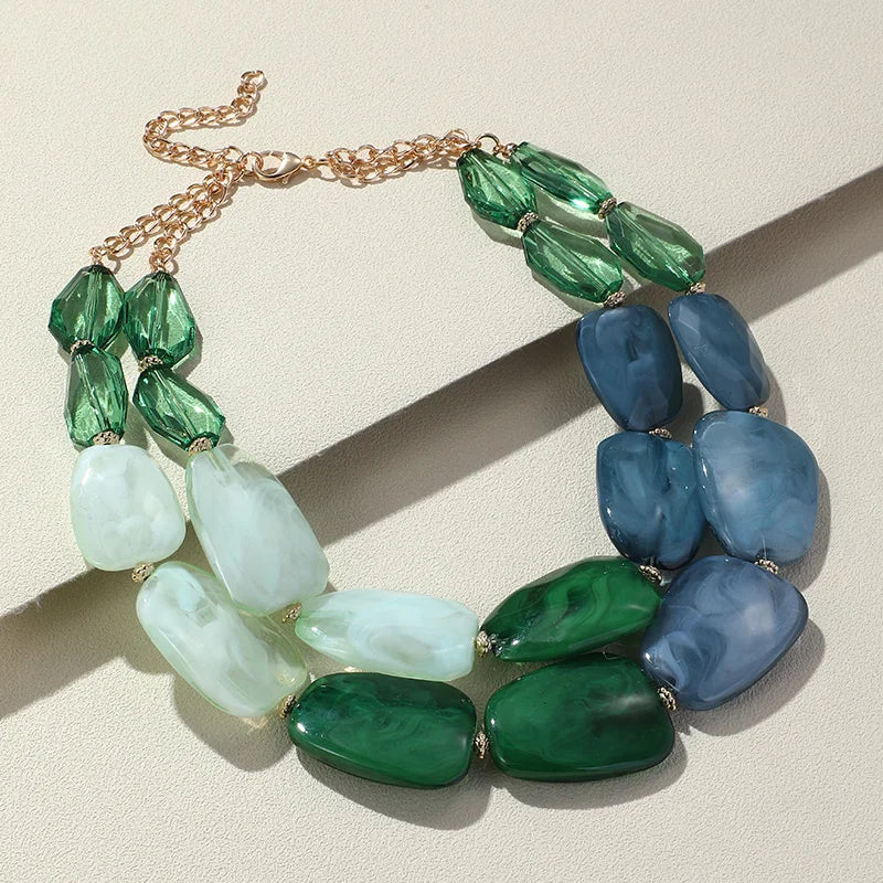 Multi-layer Bead Choker Necklaces green/blue