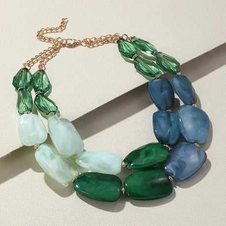 Multi-layer Bead Choker Necklaces green/blue