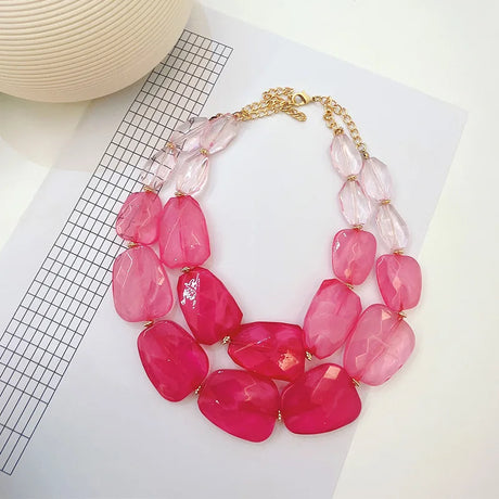 Multi-layer Bead Choker Necklaces pink