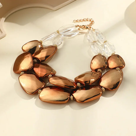 Multi-layer Bead Choker Necklaces brown