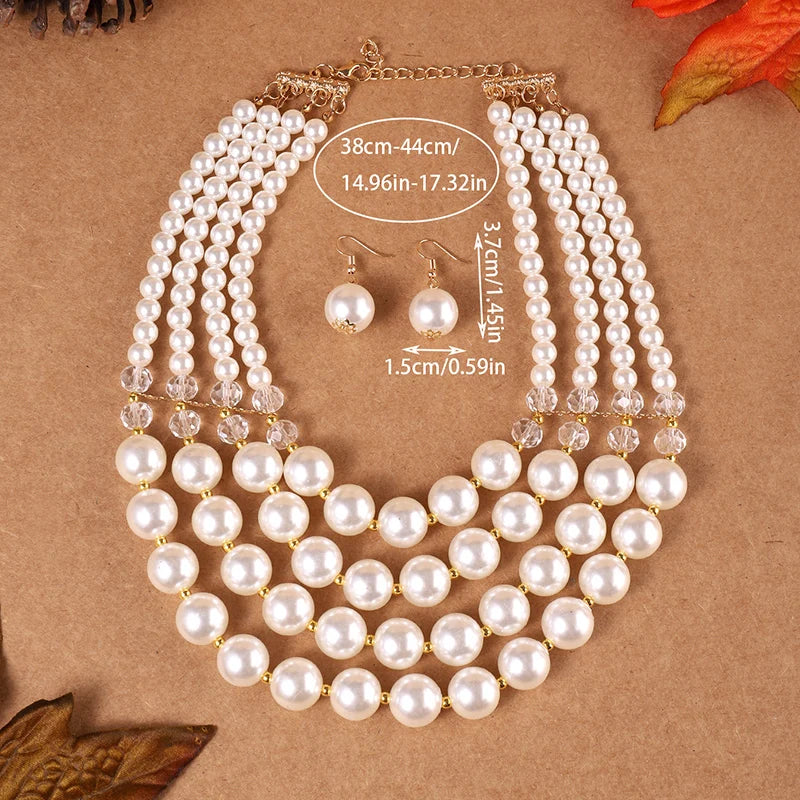 White Size Multi-layer Beaded Imitation Pearl Jewelry Set