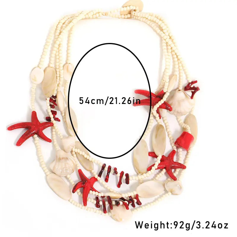Size of Multi-layer Statement Beaded Starfish Necklace
