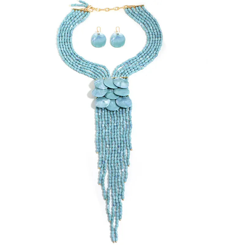 Blue Multi-layered Handmade Tassel Necklace