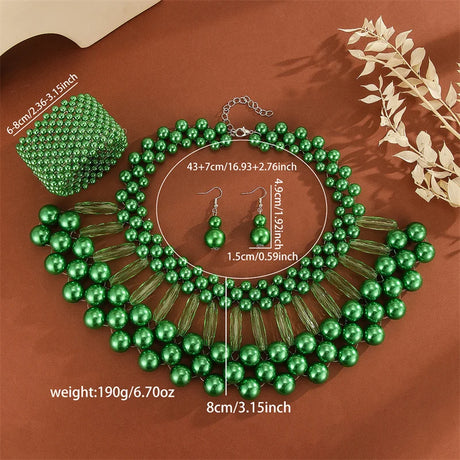 Green Multi Layer Pearl Party Colorful Jewelry Set