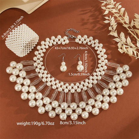 White Multi Layer Pearl Party Colorful Jewelry Set
