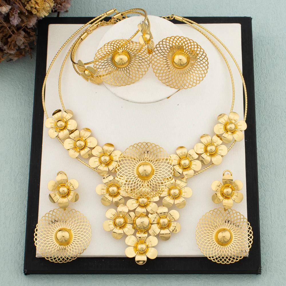 Multiple Gold Plated Flower Design  Jewelry Set