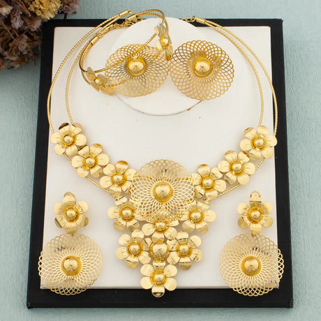 Multiple Gold Plated Flower Design  Jewelry Set